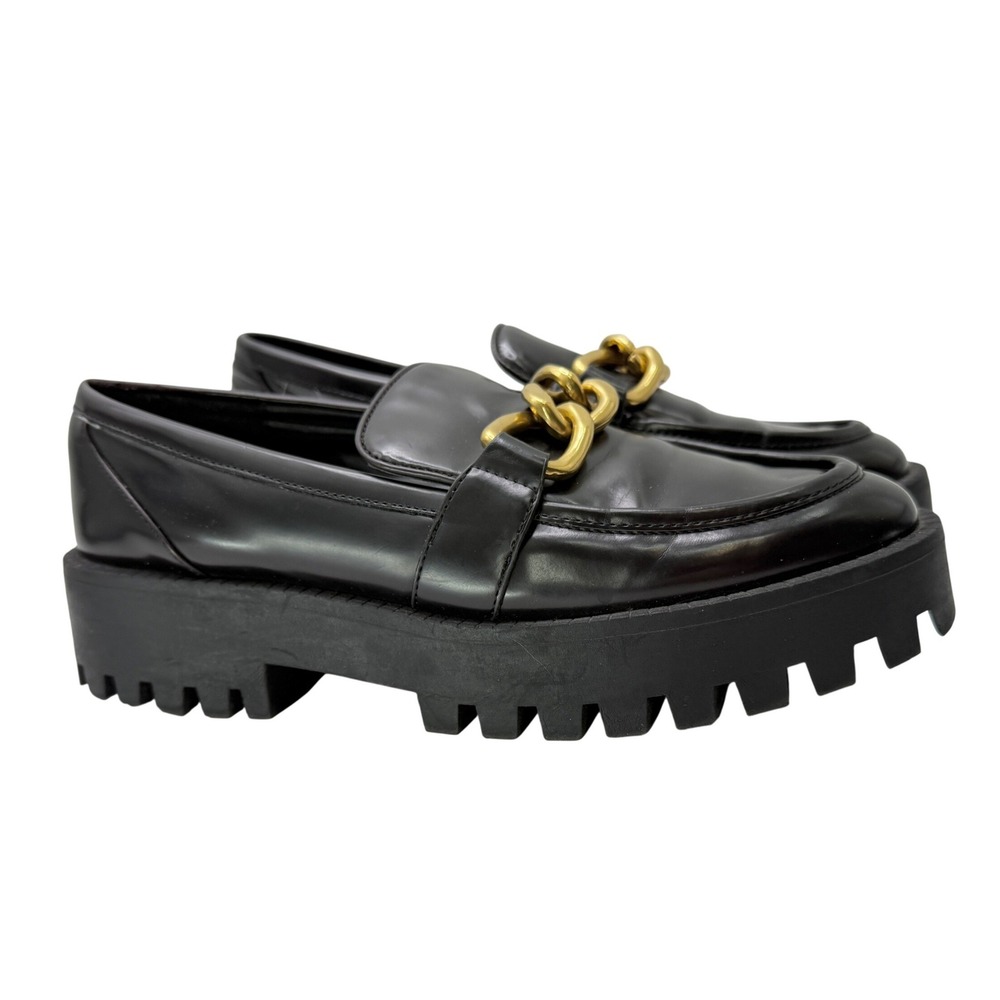 MNG Women Black Chunky‎ Platform Chain Loafer Shoes EU 38